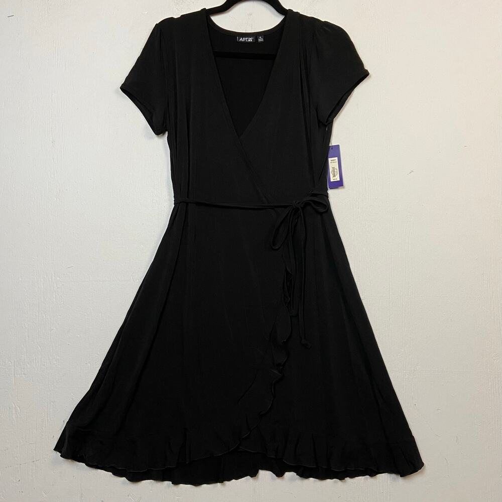 Apt. 9 Women's Black Ruffled Stretch Faux Wrap Dress LBD Size Medium NWT